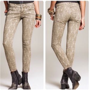 Free People Jacquard Tan Beige Skinny Jeans Sz 28